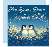 6th Anniversary Card - Penguins in Love Six Years Down - Congratulations Cards for 6th Anniversary, 145mm Congratulations Greeting Card