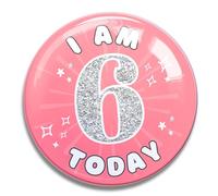 6th Birthday Badge for Girls - Fun & Colourful Party Pins for Kids - Cute Novelty Birthday Gifts for Girls - Ideal for Birthday Celebrations & Party Accessories (6 Pink)