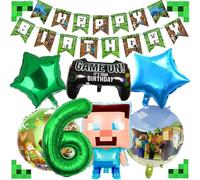6th Birthday Balloons - 32inch Foil Balloon, 9pcs Happy Birthday Balloon Banner Foil Balloons for Boy Party Supplies Gaming Theme Party Supplies Decoration (6th)