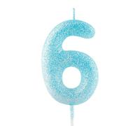 6th Birthday Candle Blue Glitter Number 6 Candles Luminous Cake Topper Decorations Happy Birthday Candle for Girls Boy Women Anniversary Celebrations Party Supplies