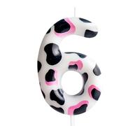 6th Birthday Candle Cow Number 6 Candle Cow Cake Decoration Birthday Party Supplies Holy Cow Birthday Happy Pink White Cow Themed Cake Topper Candle for Kids Boy Girl Party Decor Supplies