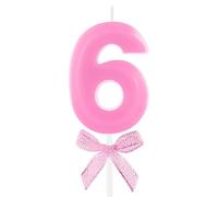 6th Birthday Candle Pink Bow Number 6 Candles Cake Topper Decorations Happy Birthday for Child Boy Girls Anniversary Celebrations Party Supplies