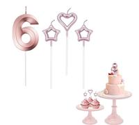 6th Birthday Candle Rose Gold Number 6 Candle for Birthday Cake with Heart-Shaped Candles, Rose Gold 6 Candle for Cake Birthday Cake Topper Decorations for Girls Birthday Wedding Anniversary Party