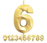 6th Birthday Candles, Number 6 Candle, Gold Birthday Candles for Cake, Diamond 3D Happy Birthday Cake Candle Decorations for Birthday Party Wedding Anniversary Celebration Supplies