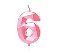 6th Birthday Candles, Pink Number 6 Happy Birthday Candles, Boy Girl Cake Topper Decorations for 6 Year Old Birthday Party Wedding Anniversary Celebration Supply Pink