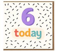 6th Birthday Card - '6 Today' Colourful Sprinkle Pattern, Kids Age Six, Children's Birthday Card for Boy or Girl