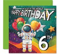 6th Birthday Card Boy - Astronaut Spacesuit - Outer Space Birthday Card for 6 Year Old Girl, Age 6 Boys Girls Cards, 145mm Bday Greeting