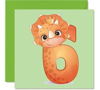 6th Birthday Card Boy - Dino Numbers - Happy Birthday Card 6 Year Old Boy Girl, Boys Cards for Him Her, 145mm Greeting for Son Daughter Niece Nephew Grandson Kid Children