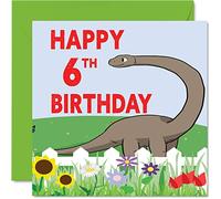 6th Birthday Card Boy - Dinosaur Birthday Card - Happy 6 Year Old Boy, Boys Cards for Him, 145mm Greeting for Son Nephew Grandson Kid Children