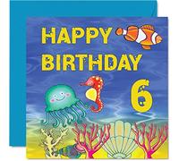 6th Birthday Card Boy Girl - Sealife Birthday Card - Happy 6 Year Old Boy, Girl Boys Cards for Him Her, 145mm Greeting for Son Nephew Grandson Daughter Brother
