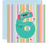 6th Birthday Card - Cute Pastel Numbers - Happy Birthday Cards for 6 Year Old Boy Girl Age 6 Girls Boys, 145mm Bday Greeting Card