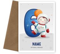 6th Birthday Card for Boys Age 6 - Astronaut Design with Number 6 Years - Custom Name Boys Birthday Cards for Son Grandson Nephew on 6th Bday