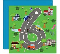 6th Birthday Card for Boys Girls - Toy Car Mat - Happy Birthday Card 6 Year Old Son Daughter Brother Sister Grandson Granddaughter Niece Nephew Cousin, 145mm Bday Greeting