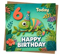 6th Birthday Card for Child, Cute Colourful Chameleon Design, Happy Birthday Today Greeting Card