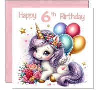 6th Birthday Card for Girls - Adorable Unicorn Balloons Cute Girls Unicorn Birthday Card for 6 Year old Kids six, sixth