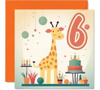 6th Birthday Card for Boys Girls - Safari Giraffe - Happy Birthday Card 6 Year Old Boy Girl, Cards for Him Her, 145mm Greeting Cards Niece Nephew Kids Children