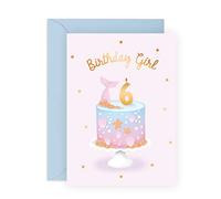 6th Birthday Card for Girls - Mermaid Cake Design - Cute Birthday Girl Card for Daughter, Niece, Granddaughter, Sister, Kids, Children - Age 6, Six Years Old - Comes with Fun Stickers