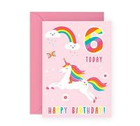 6th Birthday Card for Girls - Pink Unicorn and Rainbow - Cute Colourful Card for Daughter, Granddaughter, Niece, Little Sister, Children, Kids, Her - Comes with Fun Stickers