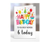 6th birthday card for Great Nephew, gifts for girl, girls, boy, boys, gift, presents, female, male, him, her, Happy birthday to you, 6 years old today, A5-162f_21