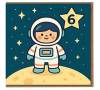 6th Birthday Card for Kids - Cute Astronaut on the Moon with Stars - Space Theme Children's Card for Boy or Girl, Age 6