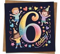 6th Birthday Card for Kids - Rainbow Number 6 Design, Cute Party Illustrations - 145mm x 145mm Square - Happy 6 Today - Boy or Girl, Son Daughter Grandson Granddaughter - Kraft Envelope Included