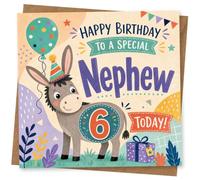 6th Birthday Card for Nephew, Cute Balloons Gift Design | Blank inside for your own message; premium 360gsm card with matching envelope, designed and printed in the UK