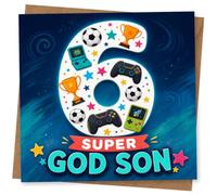 6th Birthday Card for Son, Colourful Stars Gamer Design | Blank inside for your own message; premium 360gsm card with matching envelope, designed and printed in the UK