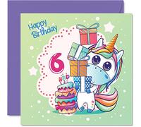6th Birthday Card Girl - Magical Unicorn Cake - Unicorn Birthday Card for 6 Year Old Girl, Age 6 Girls Cards, 145mm Cute Greeting