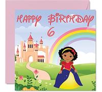 6th Birthday Card Girl - Princess Castle - Happy Birthday Card 6 Year Old Girl, Girls Cards for Her, 145mm Greeting for Daughter Niece Granddaughter Kid Children