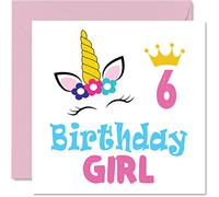 6th Birthday Card Girl - Unicorn Birthday Card - Happy 6 Year Old Girl, Girls Cards for Her, 145mm Greeting for Daughter Niece Granddaughter Kid Children