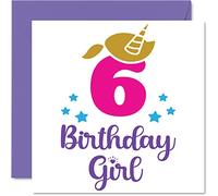 6th Birthday Card Girl - Unicorn Birthday Card - Happy 6 Year Old Girl, Girls Cards for Her, 145mm Greeting for Daughter Niece Granddaughter Kid Children