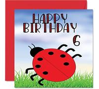 6th Birthday Card - Ladybug Birthday Card - Happy 6 Year Old Boy Girl, Cards for Him or Her, 145mm Greeting for Son Daughter Nephew Grandson Granddaughter Children
