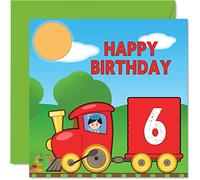 6th Birthday Card Unisex - Train - Happy Birthday Card for 6 Year Old Son Daughter Brother Sister Grandson Granddaughter Niece Nephew Cousin, 145mm Greeting