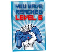 6th Birthday Card, You Have Reached Level 6, Greeting Card for Six Year Old Gamer Boys or Girls, Birthday Gift for Gaming Son or Daughter, Grandson Granddaughter, Blue