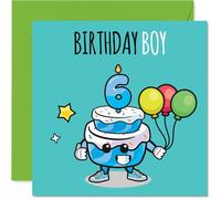 6th Birthday Cards for Boys - Birthday Cake Boy Balloons - Happy Birthday Card for 6 Year Old Boy Cousin Son Step Son Great Nephew, 145mm Bday Greeting Cards