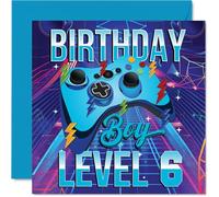 6th Birthday Cards for Boys - Gamer Level - Happy Birthday Card for 6 Year Old Boy Brother Son Great Nephew Grandson, 145mm Bday Greeting Cards