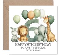 6th Birthday Cards for Boys - Jungle Numbers - Happy Birthday Card for 6 Year Old Boy Brother Son Great Nephew Grandson, 145mm Bday Greeting Cards
