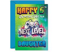 6th Birthday Cards for Daughter - Next Level - Happy Birthday Card for 6 Year Old Girl Daughter from Mum Dad, A5 Bday Greeting Cards