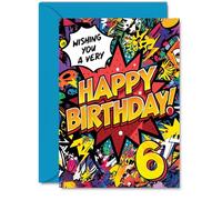 6th Birthday Cards for Girls and Boys, Comic Book Pow