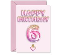 6th Birthday Cards for Girls and Boys, Pink & Purple Glitter Balloons