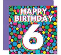 6th Birthday Cards for Girls Boys - Funky Rainbow Dots - Happy Birthday Card for 6 Year Old Girl Boy Nephew Daughter Son Grandson, 145mm Bday Greeting Cards