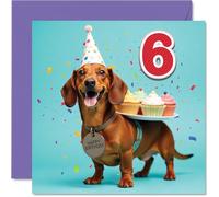 6th Birthday Cards for Girls Boys - Party Dog - Happy Birthday Card for 6 Year Old Girl Boy Son Granddaughter Cousin Nephew, 145mm Bday Greeting Cards