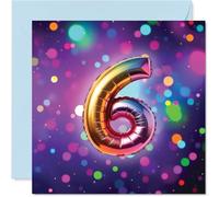 6th Birthday Cards for Girls Boys - Rainbow Foil Balloon - Happy Birthday Card for 6 Year Old Girl Boy Son Granddaughter Cousin Nephew, 145mm Bday Greeting Cards