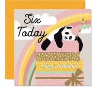 6th Birthday Cards for Girls Boys - Sleepy Panda - Happy Birthday Card for 6 Year Old Girl Boy Grandson Cousin Son Niece, 145mm Bday Greeting Cards