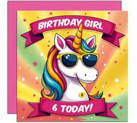 6th Birthday Cards for Girls - Cool Unicorn Kids Girls Birthday Card for 6 Year old Kids six, sixth