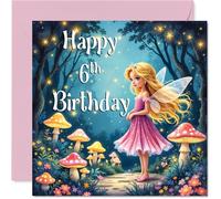 6th Birthday Cards for Girls - Fairy Garden - Happy Birthday Card for 6 Year Old Girl Great Niece Granddaughter Niece Daughter, 145mm Bday Greeting Cards