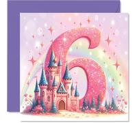 6th Birthday Cards for Girls - Fairy Princess Castle - Happy Birthday Card for 6 Year Old Girl Great Niece Granddaughter Niece Daughter, 145mm Bday Greeting Cards