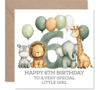 6th Birthday Cards for Girls - Jungle Numbers - Happy Birthday Card for 6 Year Old Girl Great Niece Granddaughter Niece Daughter, 145mm Bday Greeting Cards