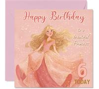 6th Birthday Cards for Girls - Princess in Pink - Happy Birthday Card for 6 Year Old Girl Great Niece Granddaughter Niece Daughter, 145mm Bday Greeting Cards