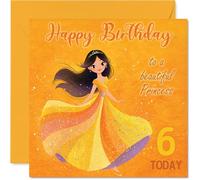 6th Birthday Cards for Girls, Princess in Yellow | Happy Birthday Card for 6 Year Old Girl Great Niece Granddaughter Niece Daughter, 145mm Bday Greeting Cards